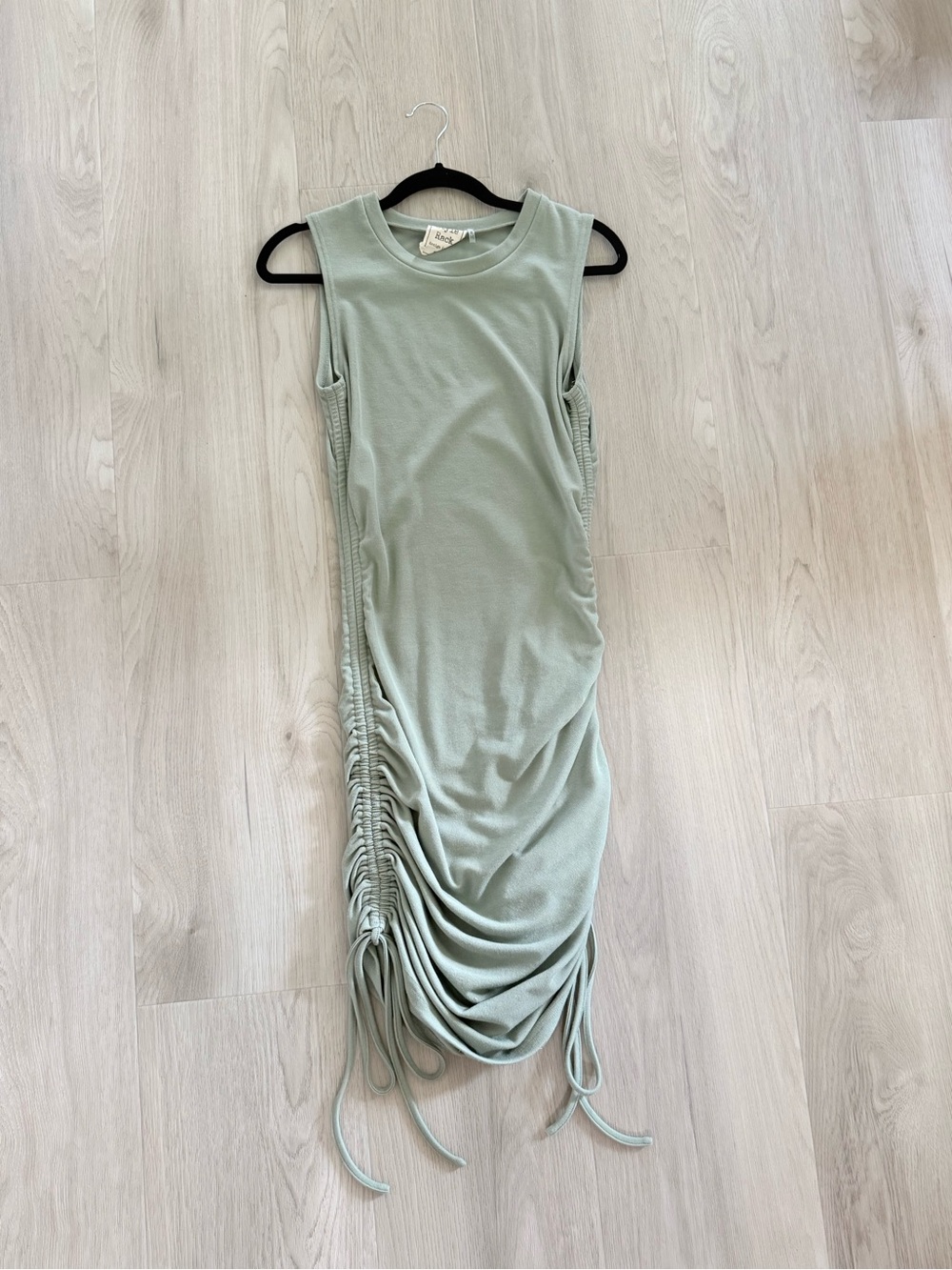 Style Rack Sleeveless Ruched Side-Drawstring Mini Dress in Sage